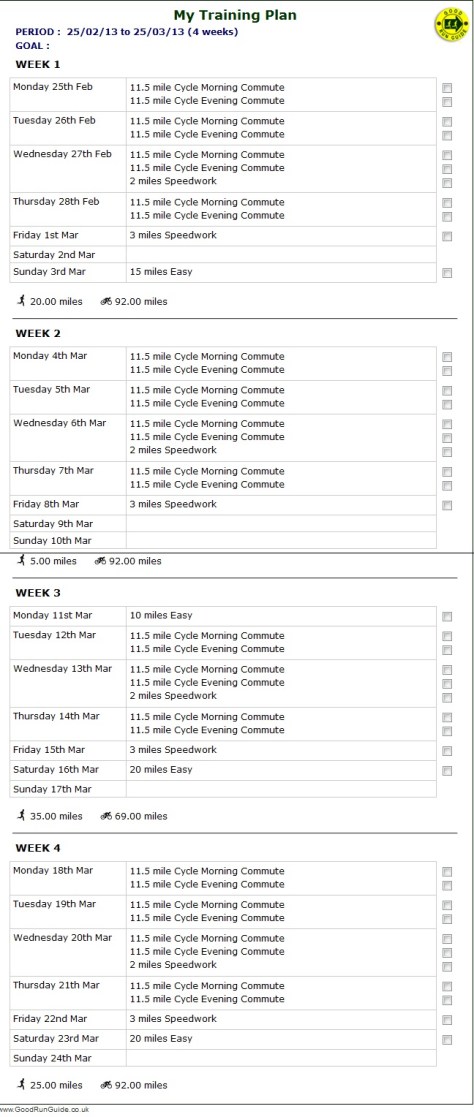 This is my plan for the next 4 weeks