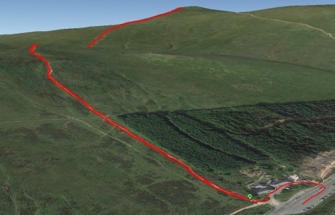 Google Earth image showing the route to Corn Du